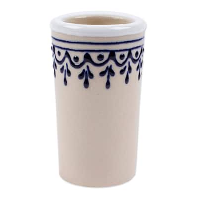 Novica Handmade Traditional Soul Talavera Style Ceramic Tequila Cup