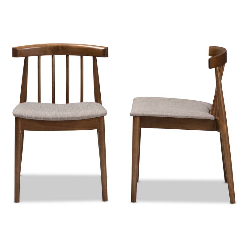 Walnut Wood Dining Chairs - Set of 2, Classic English Style, Solid Rubberwood Frame, Gray Fabric Seat