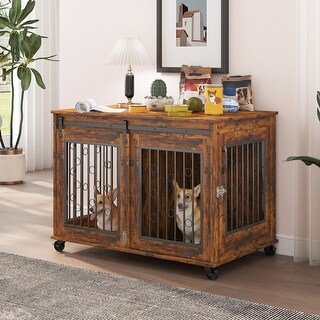 Ouyessir Dog Crate Furniture with Sliding Door, Dog Kennel Indoor with ...