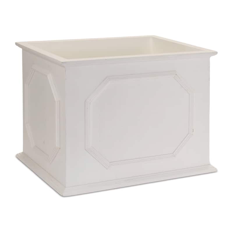 HomeRoots Set of Three White Wood Geometric Rectangular Planter Boxes - 13.00 in. x 11.10 in. x 8.25 in.