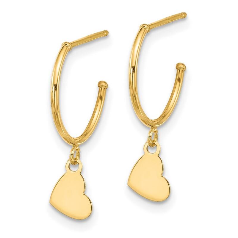 Curata 14k Yellow Gold Polished Hoop Love Heart Post Earrings - 21x5mm