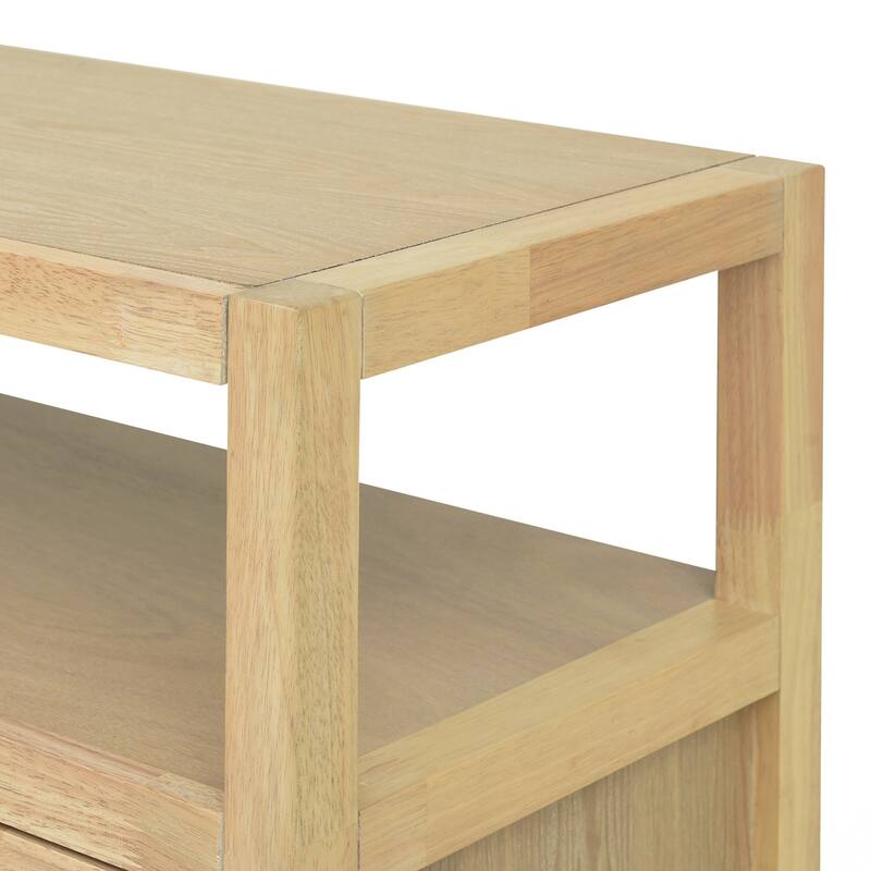 Rattan Buffet Storage Cabinet with Solid Wood Frame, Sideboard with 3-position Adjustable Shelves for Living & Dining Rooms