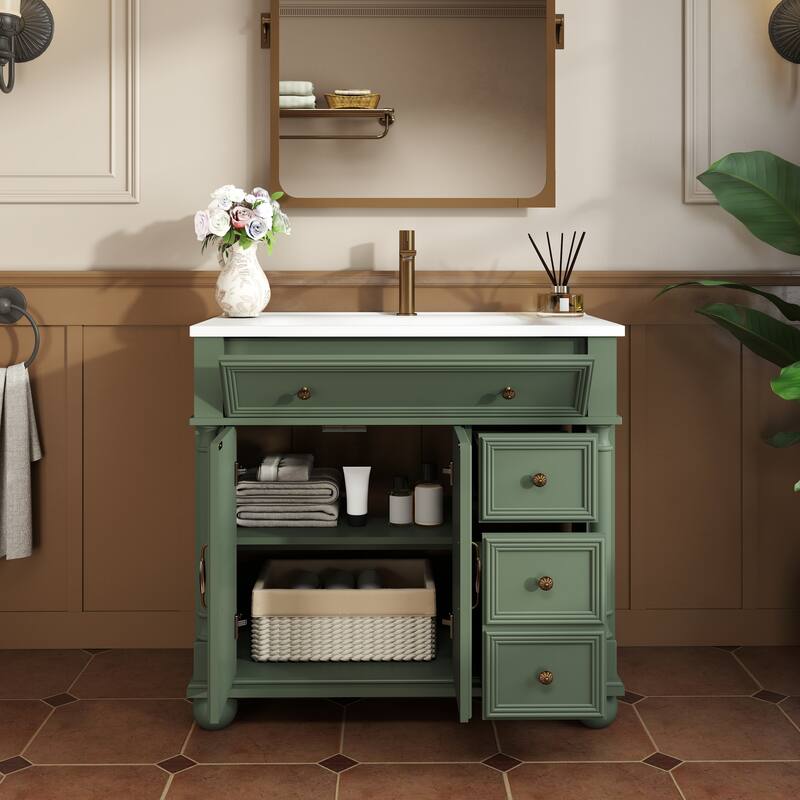 28-36 inch Transitional Single Bathroom Vanity with Ceramic Sink