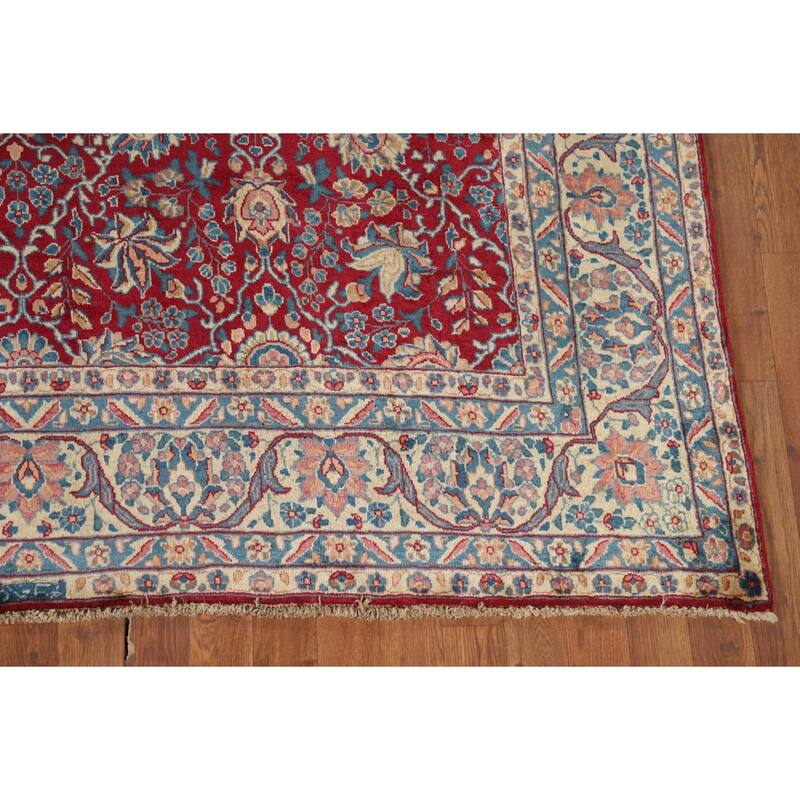 Vegetable Dye Floral Yazd Antique Persian Wool Carpet - 6'6" x 9'10"