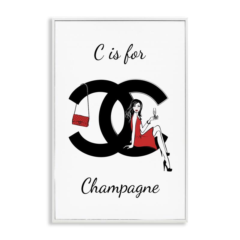 Stupell Glam C Is For Champagne Framed Giclee Art Design By Martina Pavlova - 12 x 18 - White