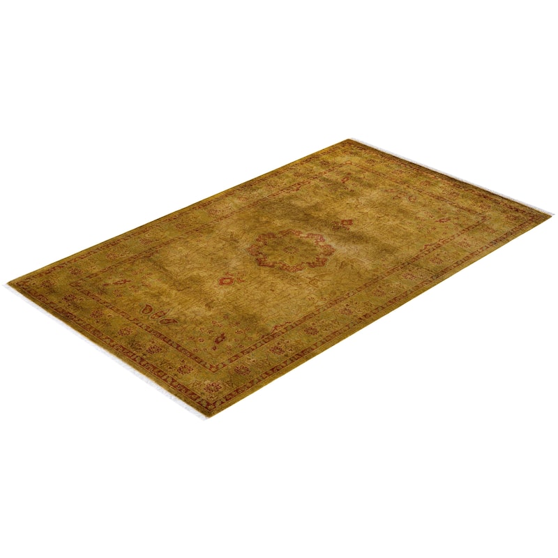 Overton Hand Knotted Wool Vintage Inspired Modern Contemporary Overdyed Gold Area Rug - 3' 2" x 5' 2"