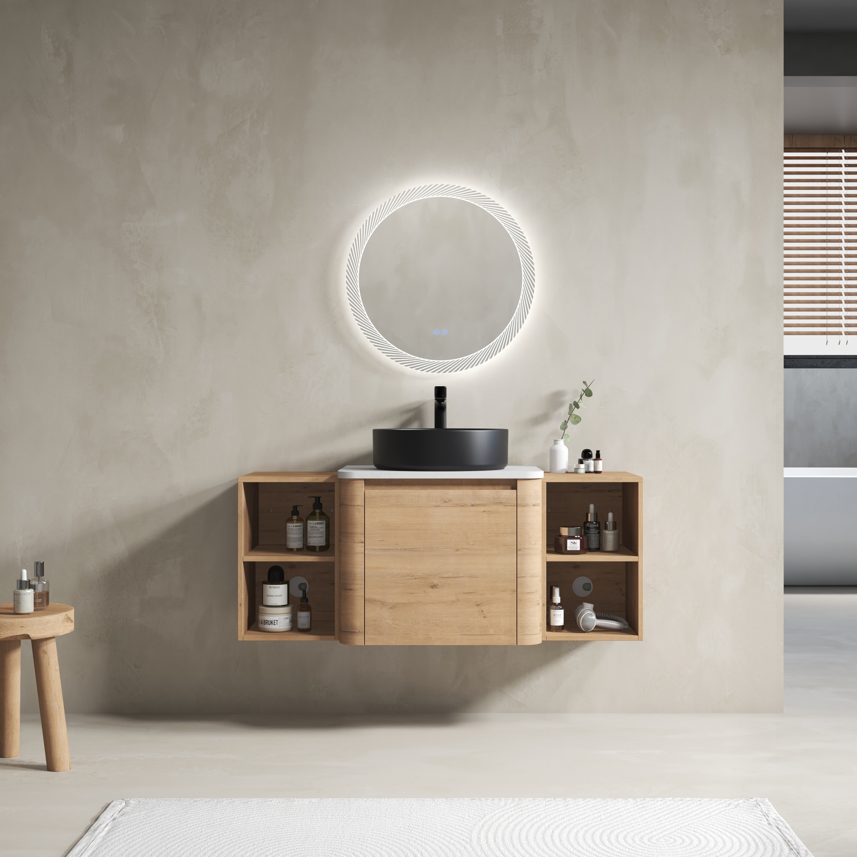 48'' Wall-Mounted Bathroom Vanity With Ceramic Art Sink, and 2-Storage Shelves, Soft-Close Door