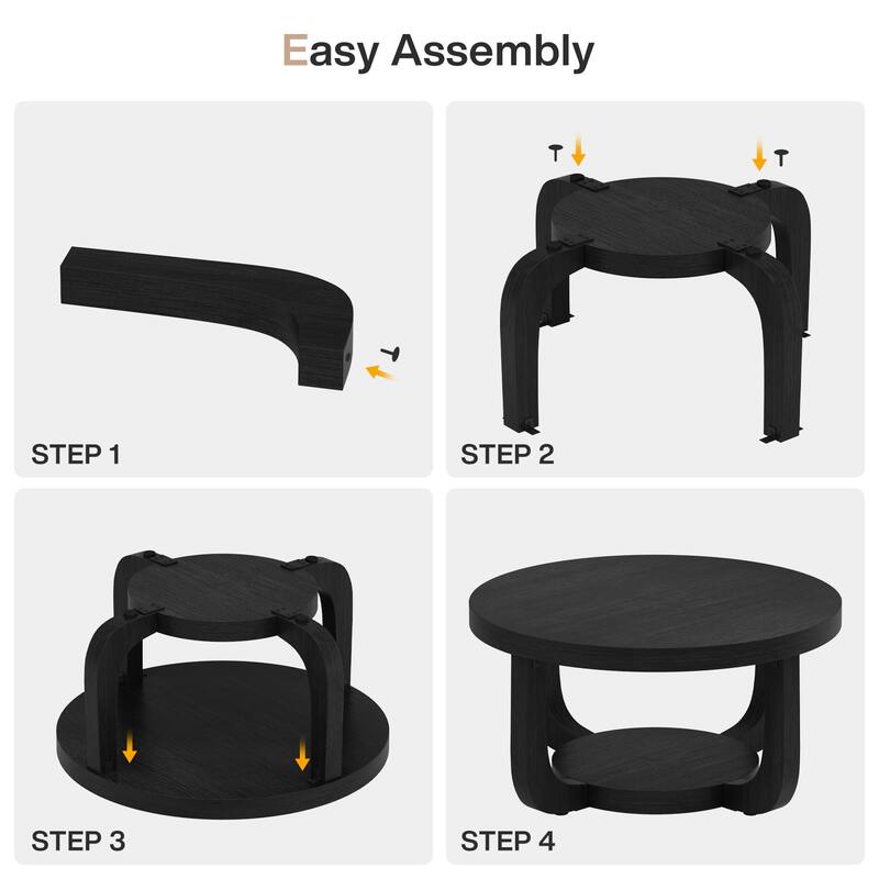 2-Tier Round Coffee Table with Thick Top & Base - Large