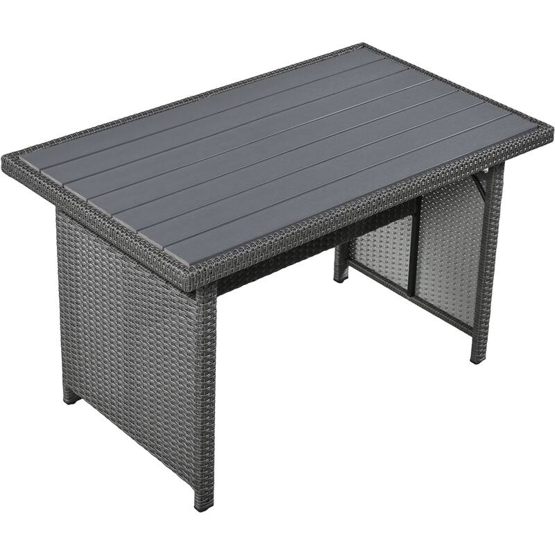 Outdoor 5-Piece Rattan Sectional Sofa Set with Dining Table & Side Tables