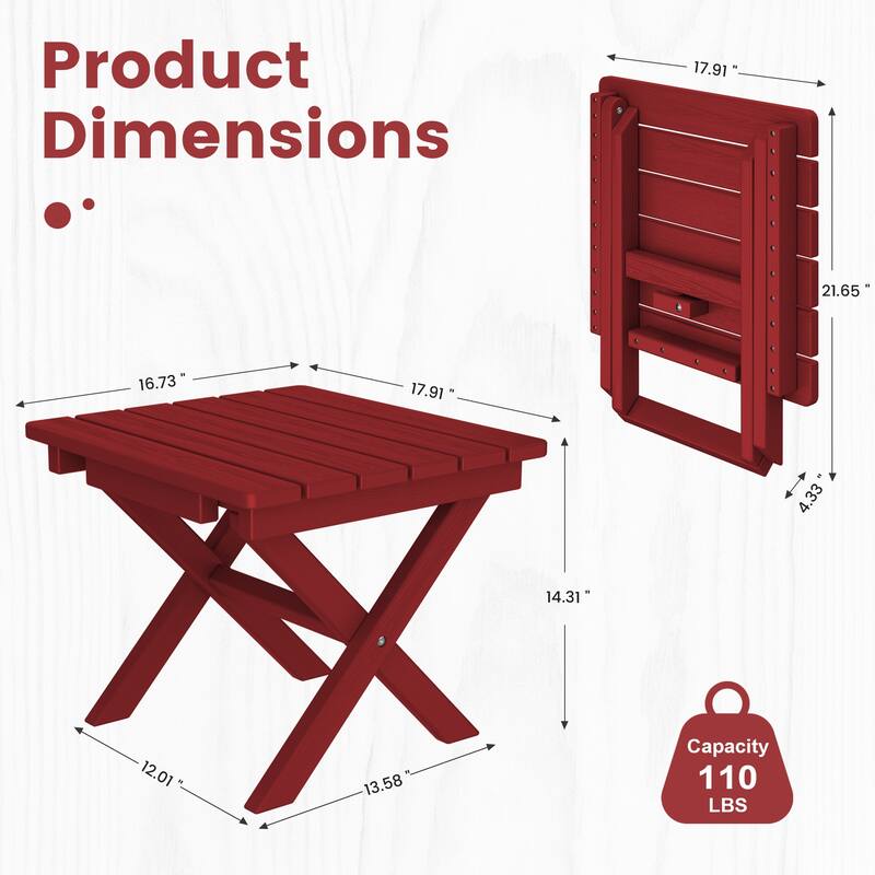 Outdoor Patio HDPE Foldable Side Table, Waterproof & Weather Resistant