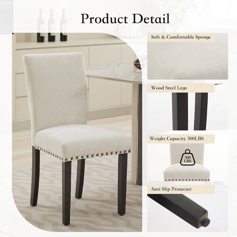 Upholstered Dining Chairs Set of 2, Fabric Parsons Dining Room Chair with Nailhead Trim and Sturdy Wood Legs