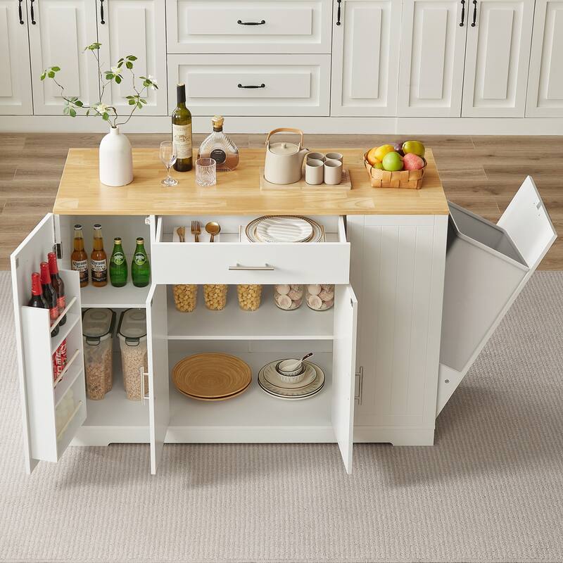 53inch Kitchen Storage Islands with Drawers and Trash Can Storage