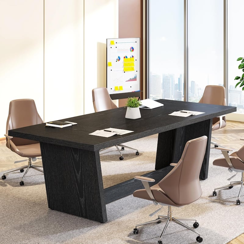 71 Inches Executive Desk, Large Home Office Desk with Solid Wooden Pedestal