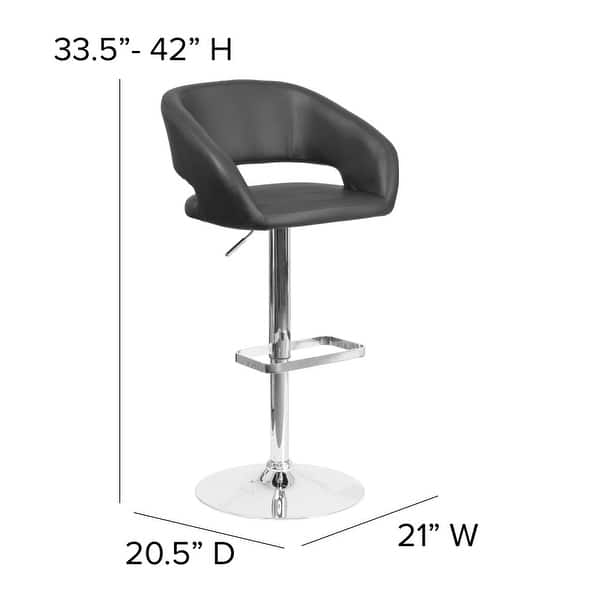 dimension image slide 5 of 18, Vinyl Adjustable Height Barstool with Rounded Mid-Back