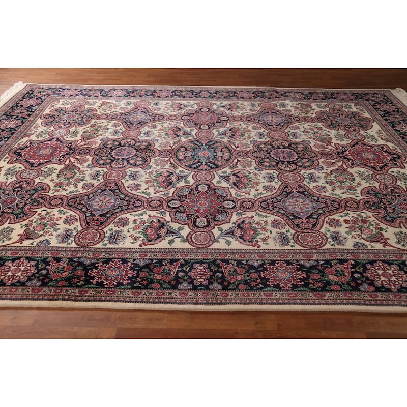 All-Over Aubusson Oriental Area Rug Handmade Wool Carpet - 9'1"x 12'2"