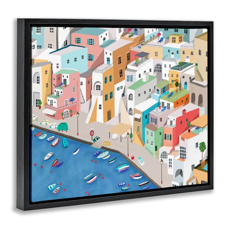 Stupell Coastal Town Harbor Framed Floater Canvas Wall Art Design By Carla Daly