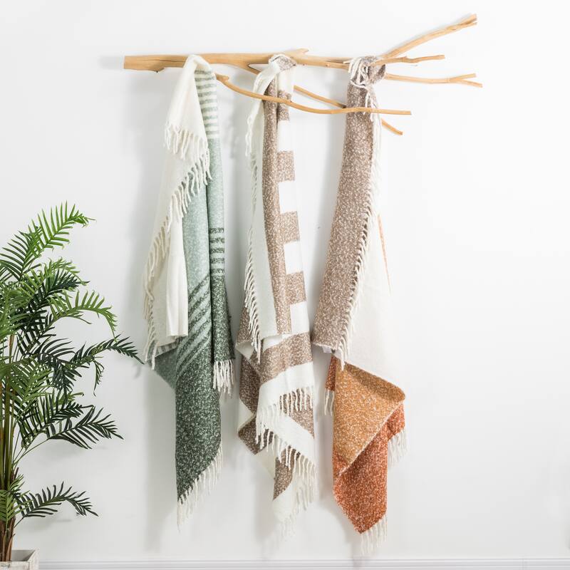 Glitzhome 50x60 Curated Nomad Division Striped Woven Jacquard Throw Blankets