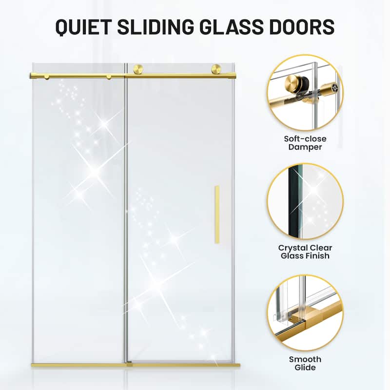 Mountain 60-inch Reversible Frameless Sliding Deco-Glass Shower Door with Soft-Close System