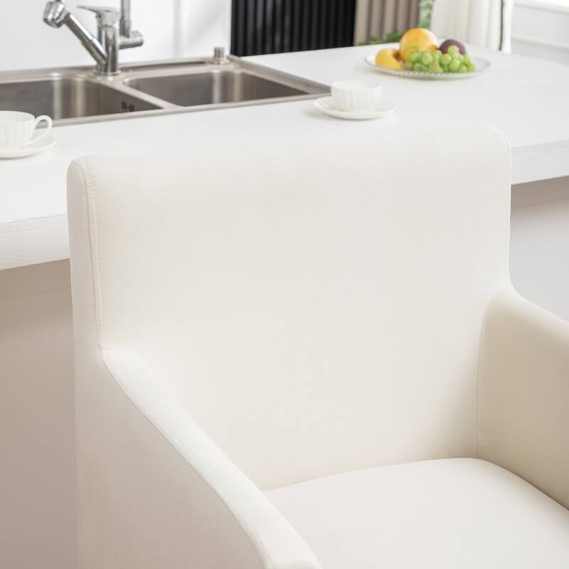 SEYNAR Mid Century Modern Velvet Accent Armrest 27-inch Tall Bar Stool Set of 2 with Metal Frame