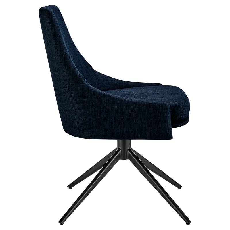 Signa Swivel Side Chair in Blue Fabric with Black Steel Base - Set of 1