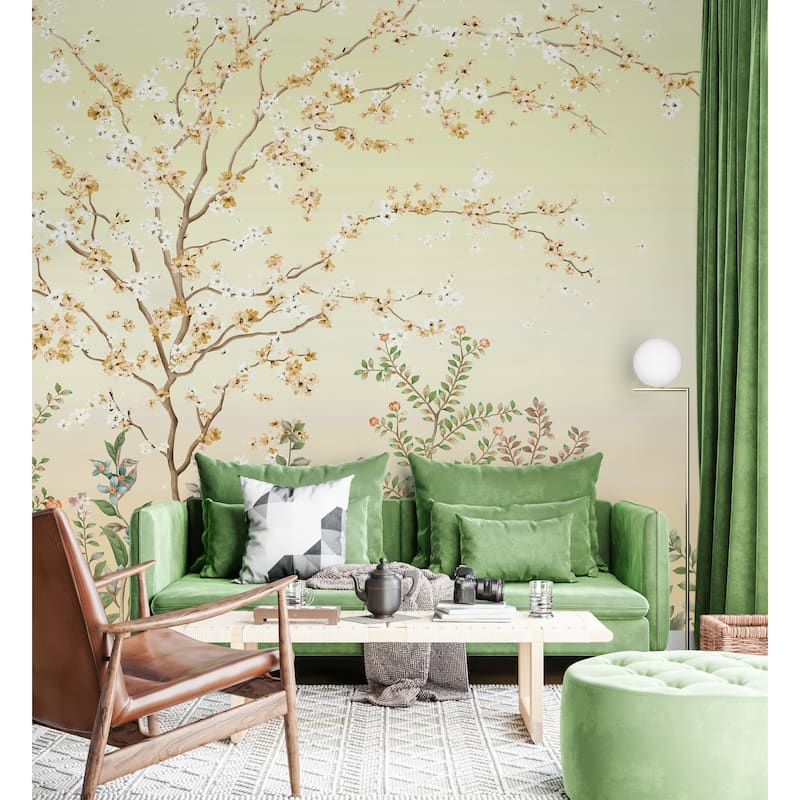 Blossom Pastel Garden Wallpaper Mural - Yellow - W:225" x H:118"