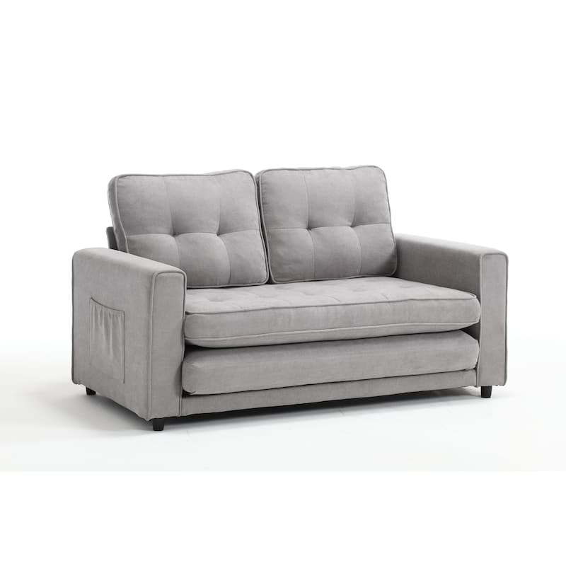 Velvet 55" Convertible 3-Fold Loveseat Sofa Bed: Pull-Out Feature, Side Storage Pocket