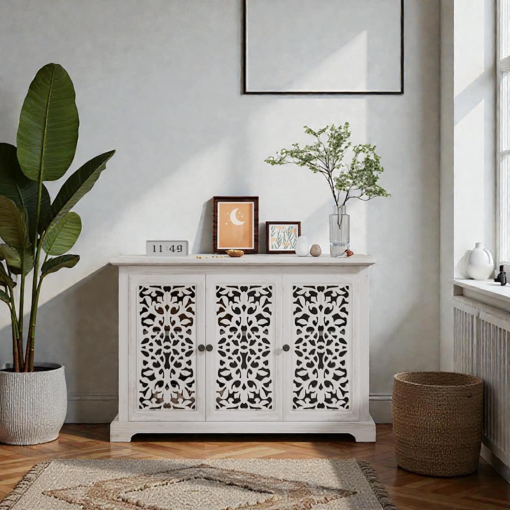 Antique Sideboard Buffet Cabinet with Storage, Vintage 3 Door Accent Console for Kitchen, Dining Room and Hallway