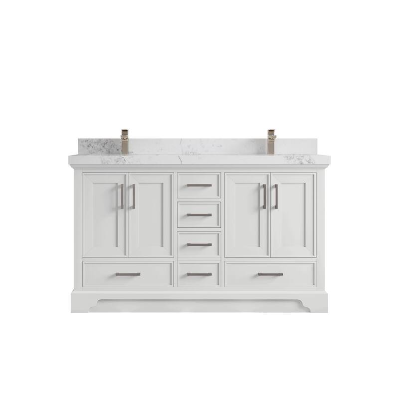 Willow Collections 60 in. W x 22 in. D Charlotte Double Sink Bathroom Vanity with Countertop - 2”Calacatta Nuvo - White