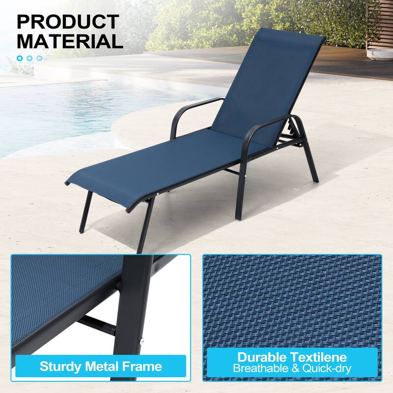 Outdoor Lounge Chairs Chaise Lounge Set with Adjustable Back and Cushions