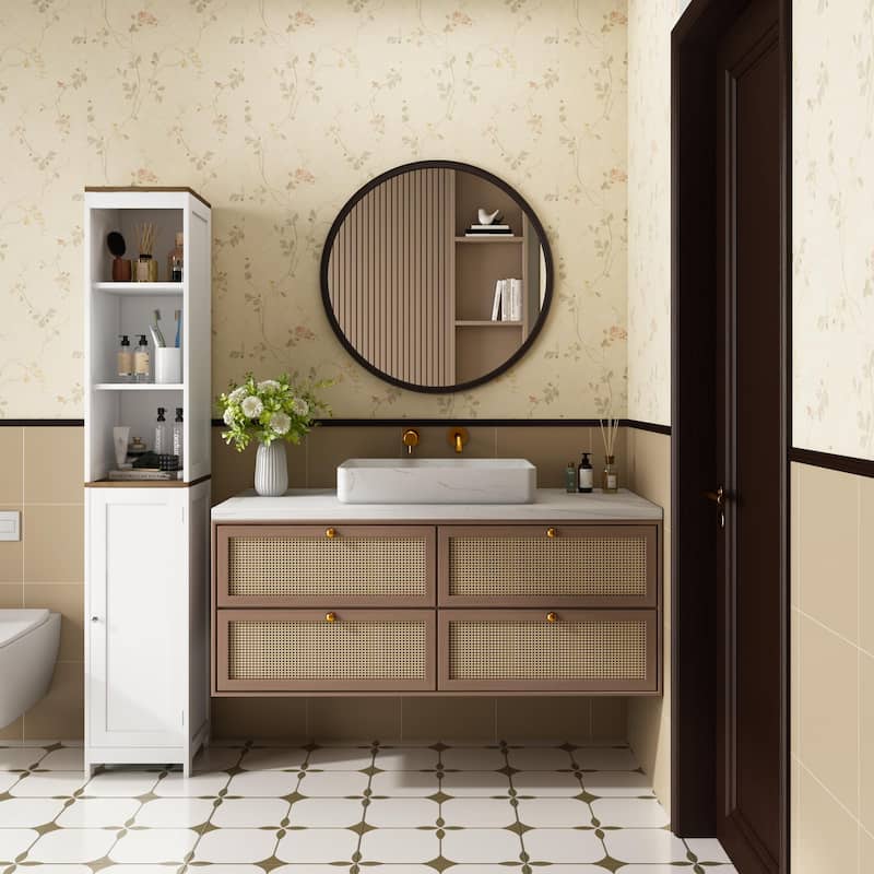 Anmytek Tall Bathroom Storage Cabinet with Reversible Door White Narrow Linen Tower Floor Organizer for Small Spaces