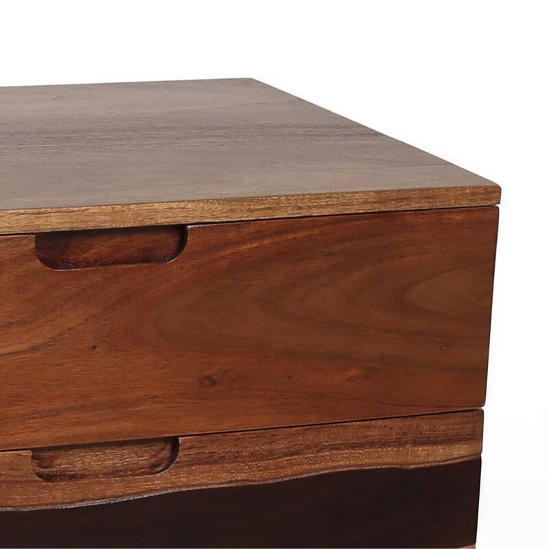 23 Inch Nightstand Side Table, Live Edge Acacia Wood, 3 Drawers, Brown
