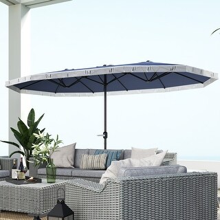 Outsunny 15ft Extra Large Patio Umbrella with Fringe, UPF30+ Double-sided Market Umbrella with Easy Crank Handle, 2 Vents