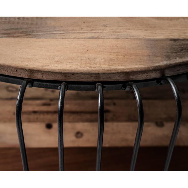 HomeRoots 32" Black and Natural Reclaimed Wood and Iron Round Coffee Table - 15.75" H x 31.5" W x 31.5" D