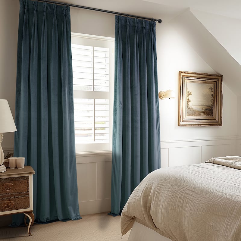 Exclusive Fabrics French Pleat Heritage Plush Velvet Room Darkening Curtains For Bedroom & Living Room Curtains (1 Panel)