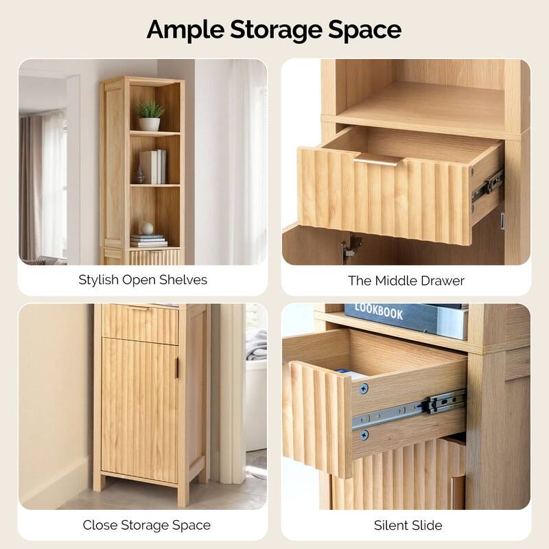 Oak Freestanding Cabinet With Drawer With Door Bookcase