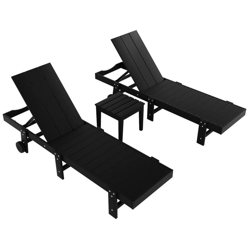 Polytrends Shoreside Modern Poly Eco-Friendly All Weather Reclining Pool Chaise Lounge With Wheels and Side Table (3-Piece Set)