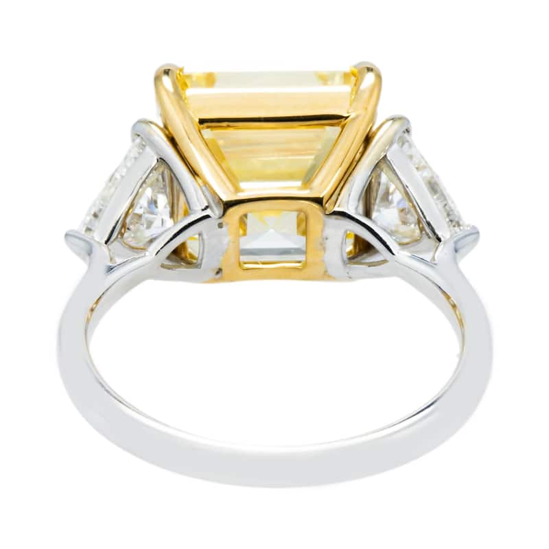 House Of Leon 18K Two Tone 7.52ct Asscher Fancy Yellow Diamond Ring 8.77ctw IGI