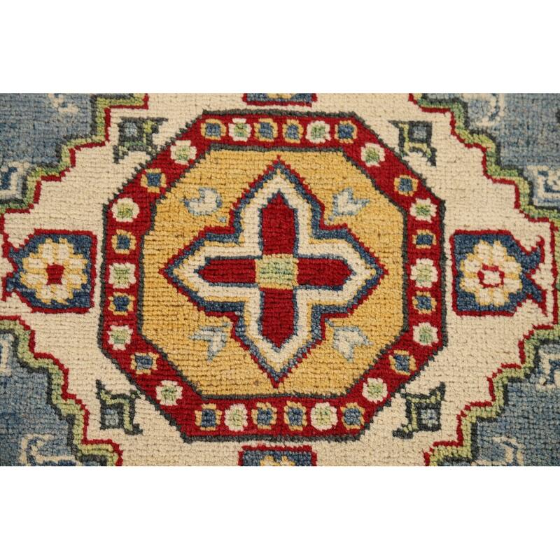 Traditional Light Blue Kazak Foyer Rug Handmade Wool Carpet - 2'8" x 4'1"
