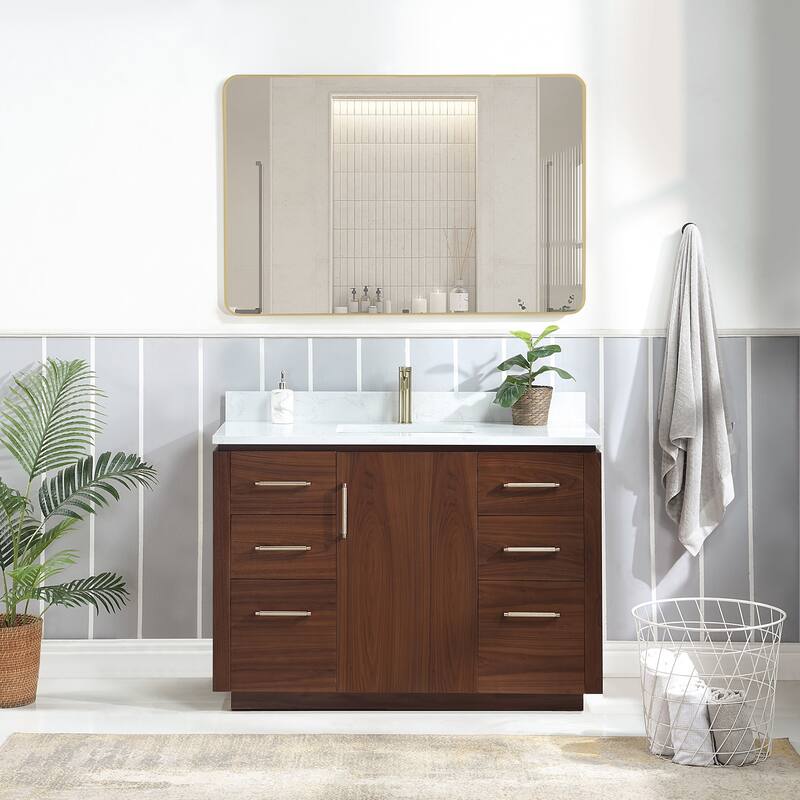Miseno MV-705748 San 48" Free Standing Single Basin Vanity Set with - Natural Walnut / White Grain - Walnut Finish