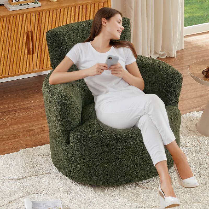 Swivel Chair Accent Chair Barrel Chair with Cushioned Seat, Round Sofa Chair with Adjustable Headrest