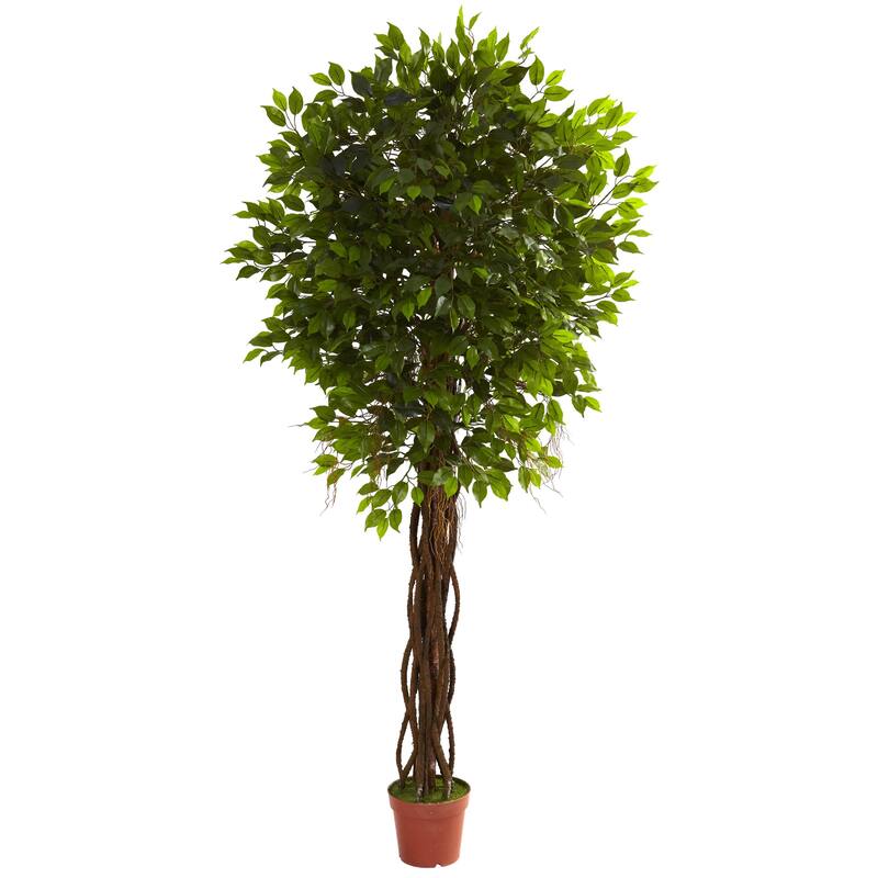 7.5' Artificial Ficus Outdoor Tree in Brown Pot