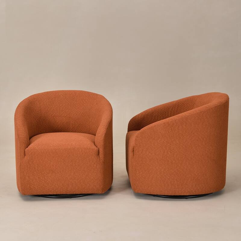 KINWELL 32"W Boucle Upholstered Swivel Barrel Armchair (Set of 2)