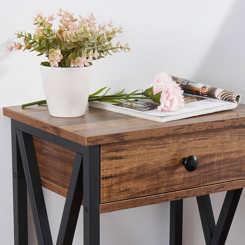 VECELO Mid-century 1-Drawer Tall Nightstands with Low Shelf,Nightstand