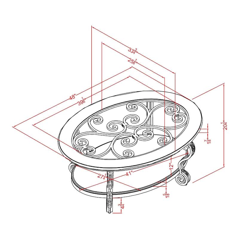 Cienna Traditional Brown Cherry 48-inch Glass Top 1-Shelf Coffee Table with Scrolled Metalwork