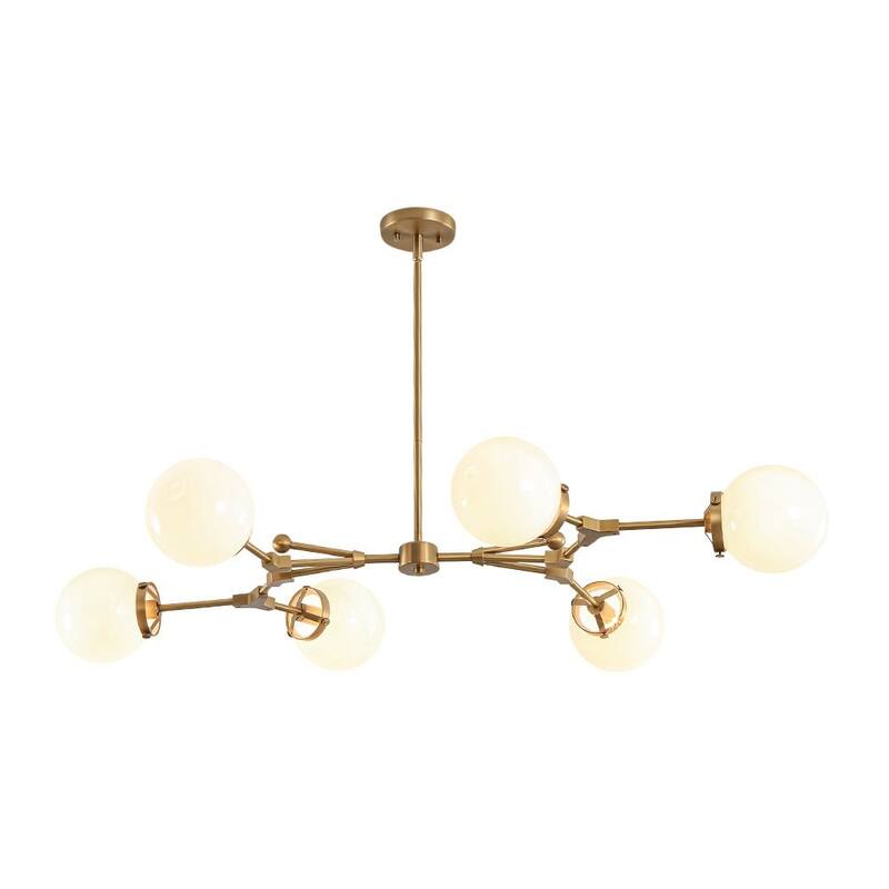 Mid-century Opal Glass Sputnik 6-Light Linear Chandelier - 47.2 in