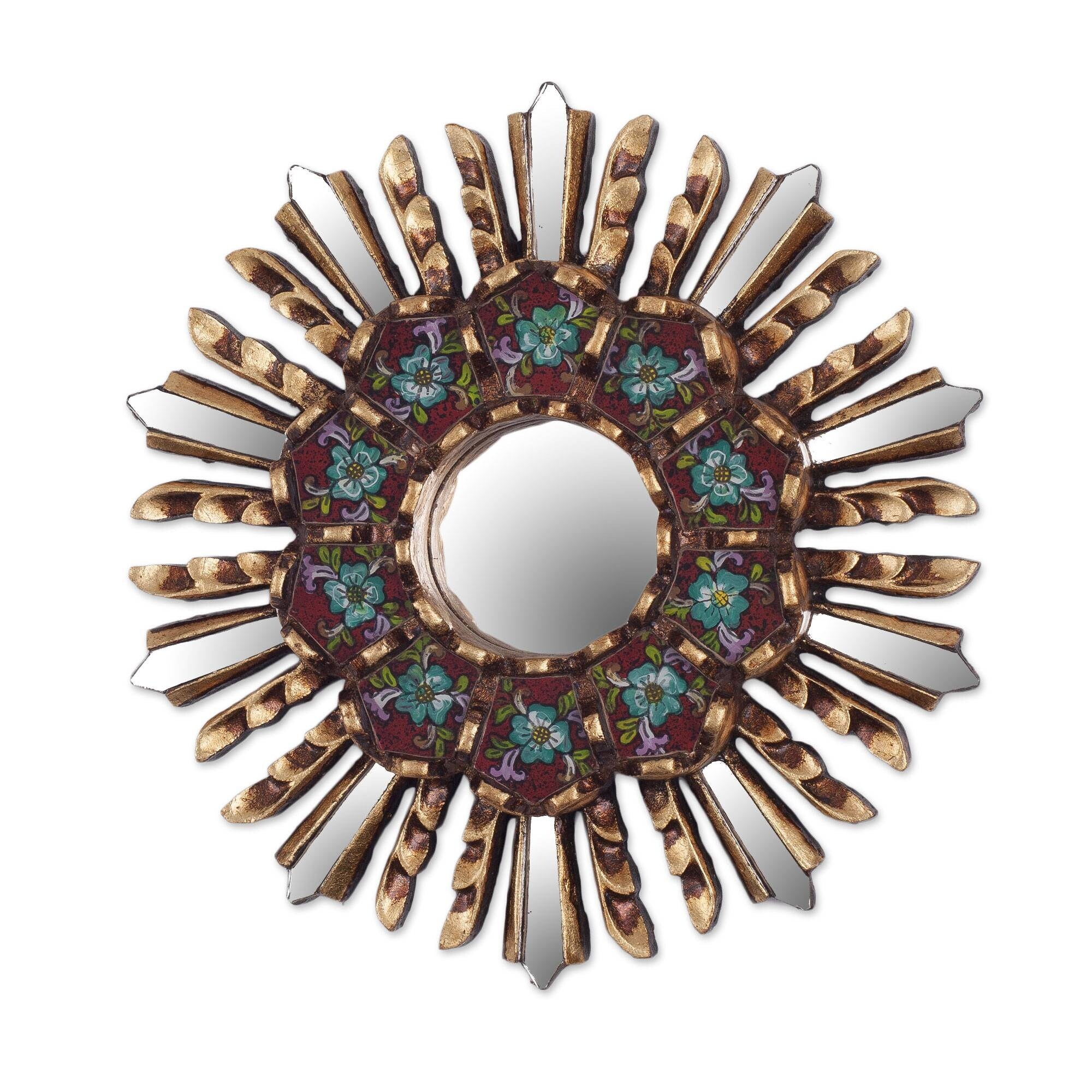 NOVICA Handmade Asasaawa Wood And Cotton Wall Mirror (Ghana) - 2.0 " W x 2.0" H