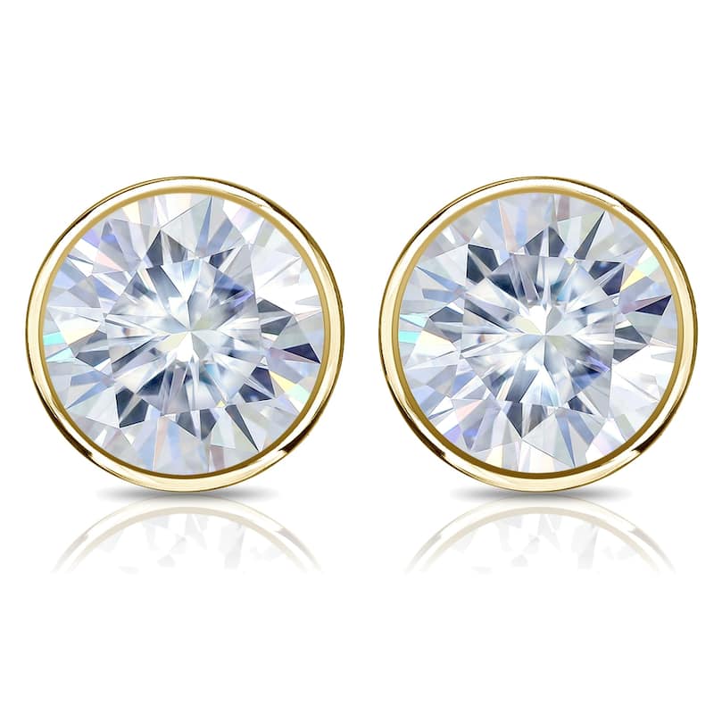 Auriya 14k Gold 2 1/2ctw Bezel-set Round Moissanite Stud Earrings - 7 mm