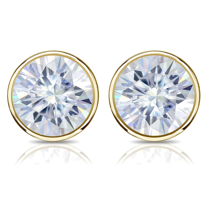 Auriya 14k Gold 2ctw Bezel-set Round Moissanite Stud Earrings - 6.5 mm