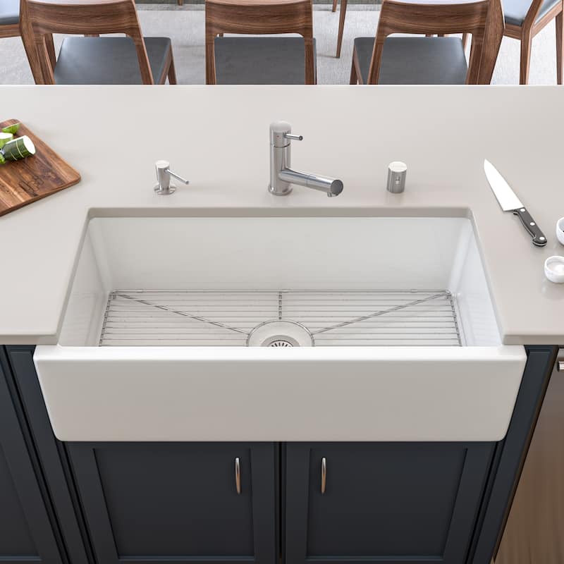 ALFI brand 36 inch White Reversible Smooth / Fluted Single Bowl Fireclay Farm Sink