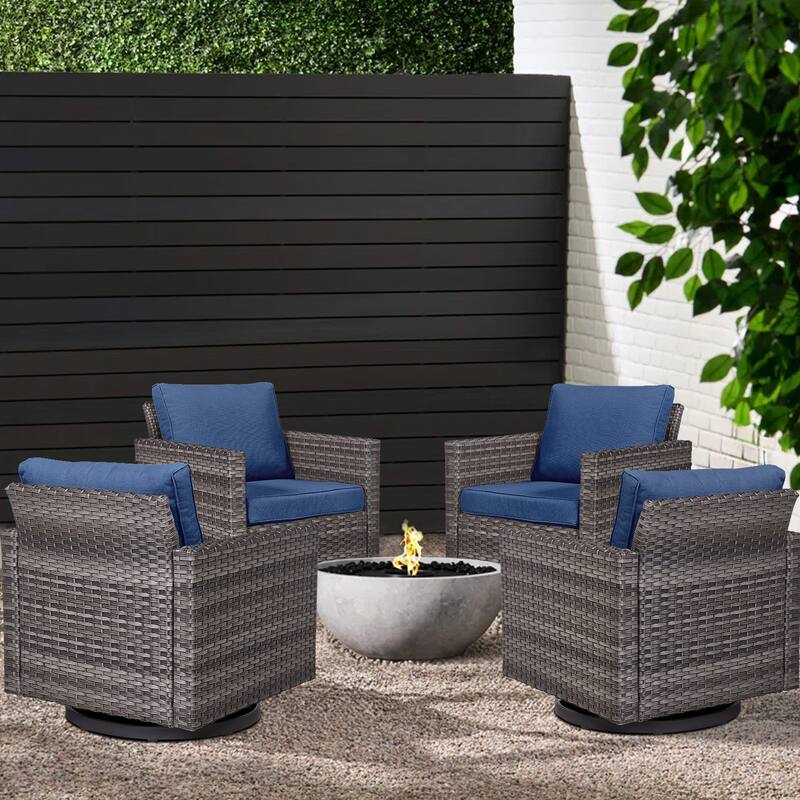 Gymojoy 4 Pieces Outdoor Patio Swivel Chairs with Cushion - Grey - Blue